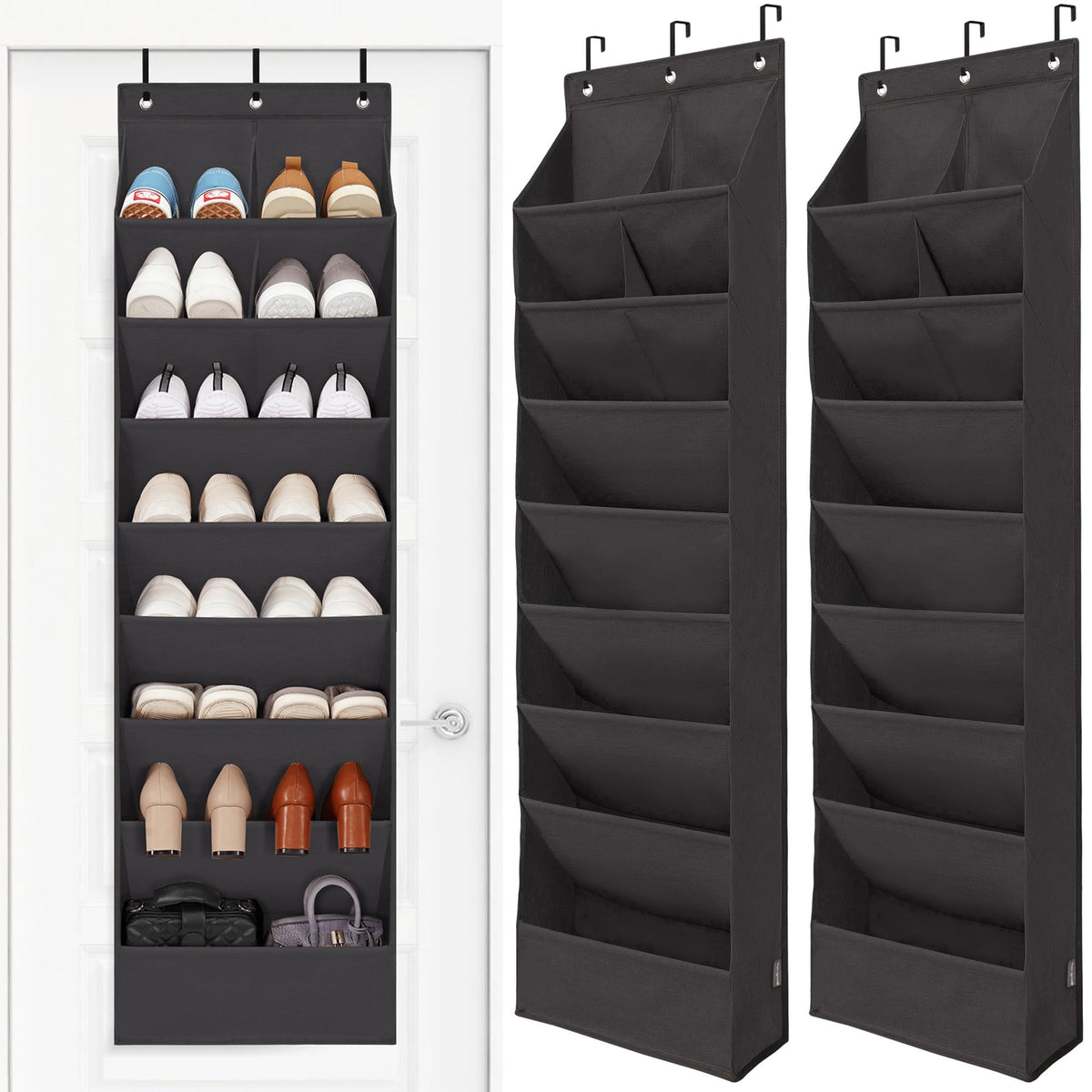 STORAGE MANIAC Over the Door Shoe Organizer Heavy-Duty Large Deep Pocket Hanging Shoe Organizer Shoe Rack Door Closet Shoe Organizer for Wall, Dorm & Narrow Door Storage Shoe Holder Black, 1 Pack