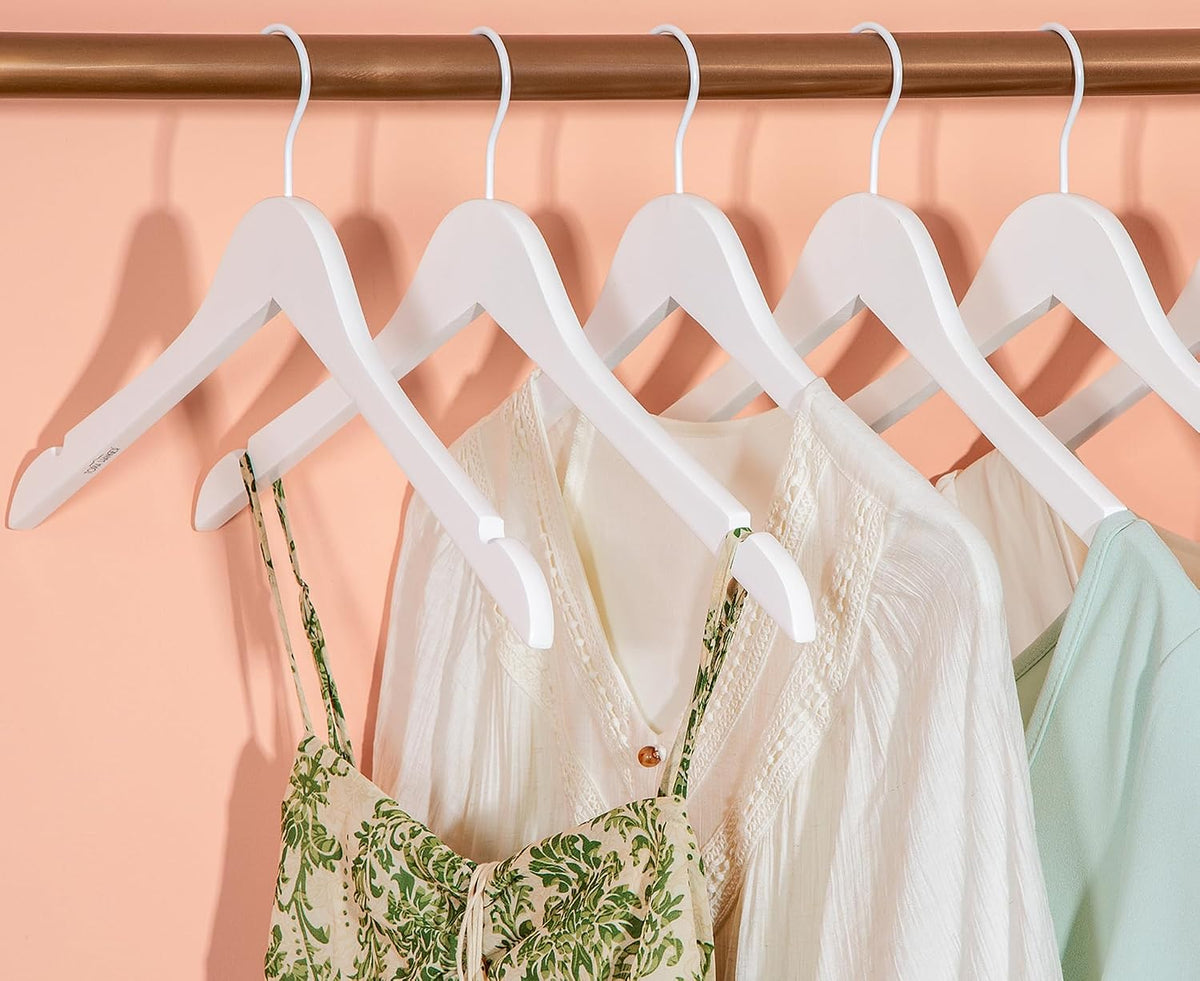 TOPIA HANGER Bride Hanger for Wedding Dress, Premium White Wooden Hangers, 360° Swivel White Hook, Smooth Finish, Extra Smoothly Cut Notches, 10 Pack-CT06W