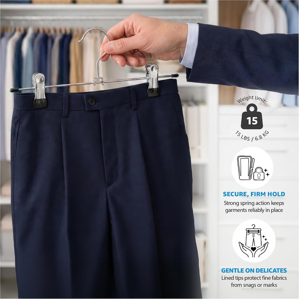 ZOBER Metal Pants Hangers with Clips, Skirt Clothes Hangers, 20 Pack