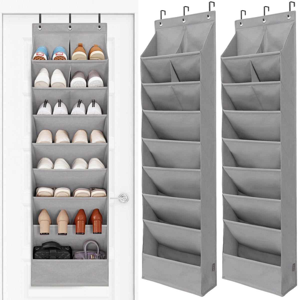 STORAGE MANIAC Over the Door Shoe Organizer Heavy-Duty Large Deep Pocket Hanging Shoe Organizer Shoe Rack Door Closet Shoe Organizer for Wall, Dorm & Narrow Door Storage Shoe Holder Black, 1 Pack