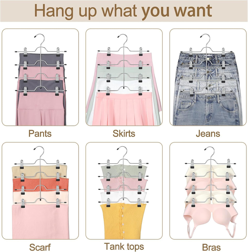 TOPIA HANGER 4 Tier Metal Skirt Hangers with Clips 80% Space Saving 2 Pack