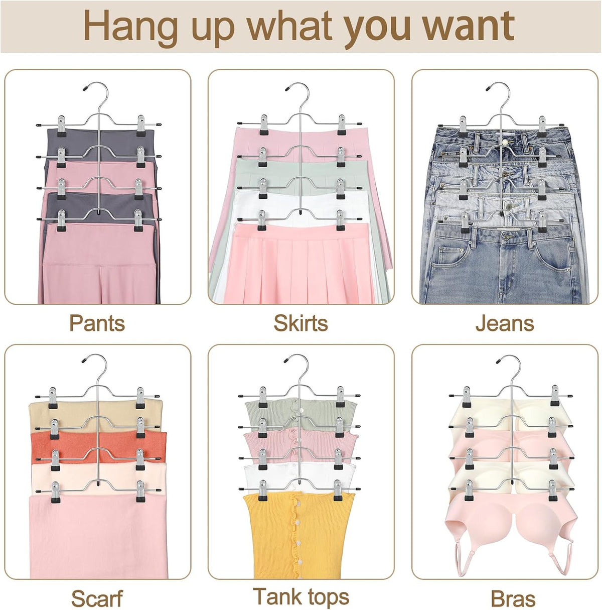 TOPIA HANGER 4 Tier Metal Skirt Hangers with Clips 80% Space Saving 2 Pack