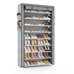VILICK Shoe Rack with Cover Narrow Shoe Organizer with 4 Side Pockets 10 Tier Tall Shoe Storage Holds 18-22 Pairs Shoes and Boots Shoe Rack for Closet Entryway Garage