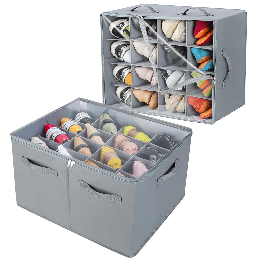 TOPIA HOME Shoe Organizer for Closet, Foldable Shoe Box, Adjustable Divider