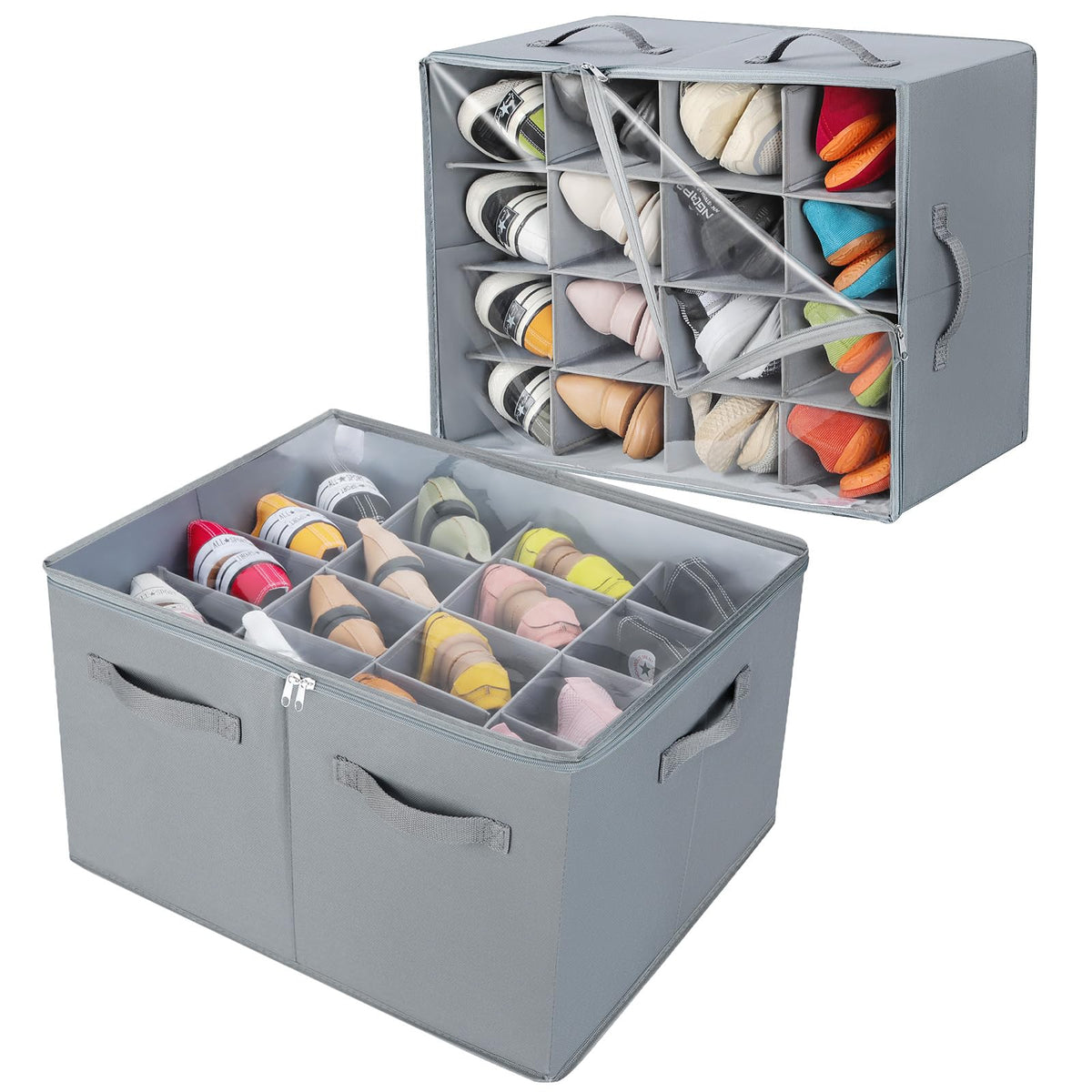 TOPIA HOME Shoe Organizer for Closet, Foldable Shoe Box, Adjustable Divider