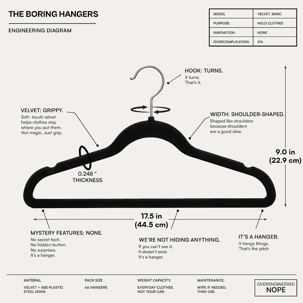 66 Pack Black Velvet Hangers Non Slip, Felt Hangers