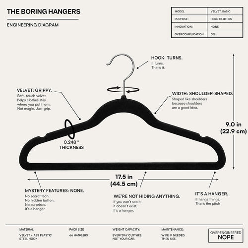 66 Pack Black Velvet Hangers Non Slip, Felt Hangers
