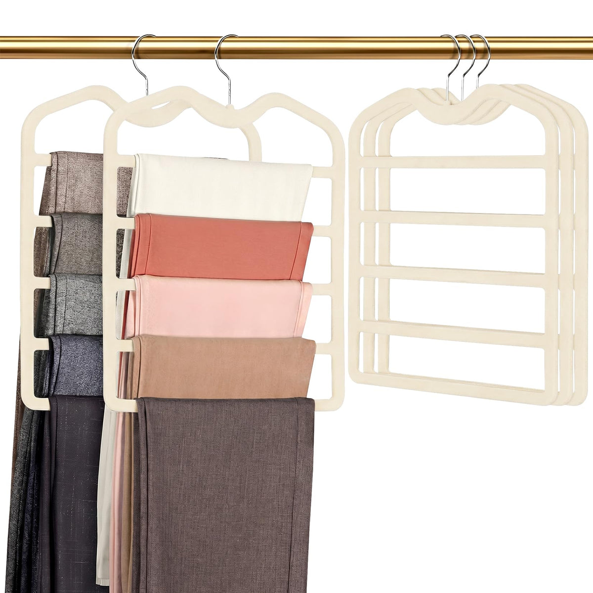 Pants Hangers Space Saving,3 Pack 5 Tier Velvet Short Neck Pants Hangers