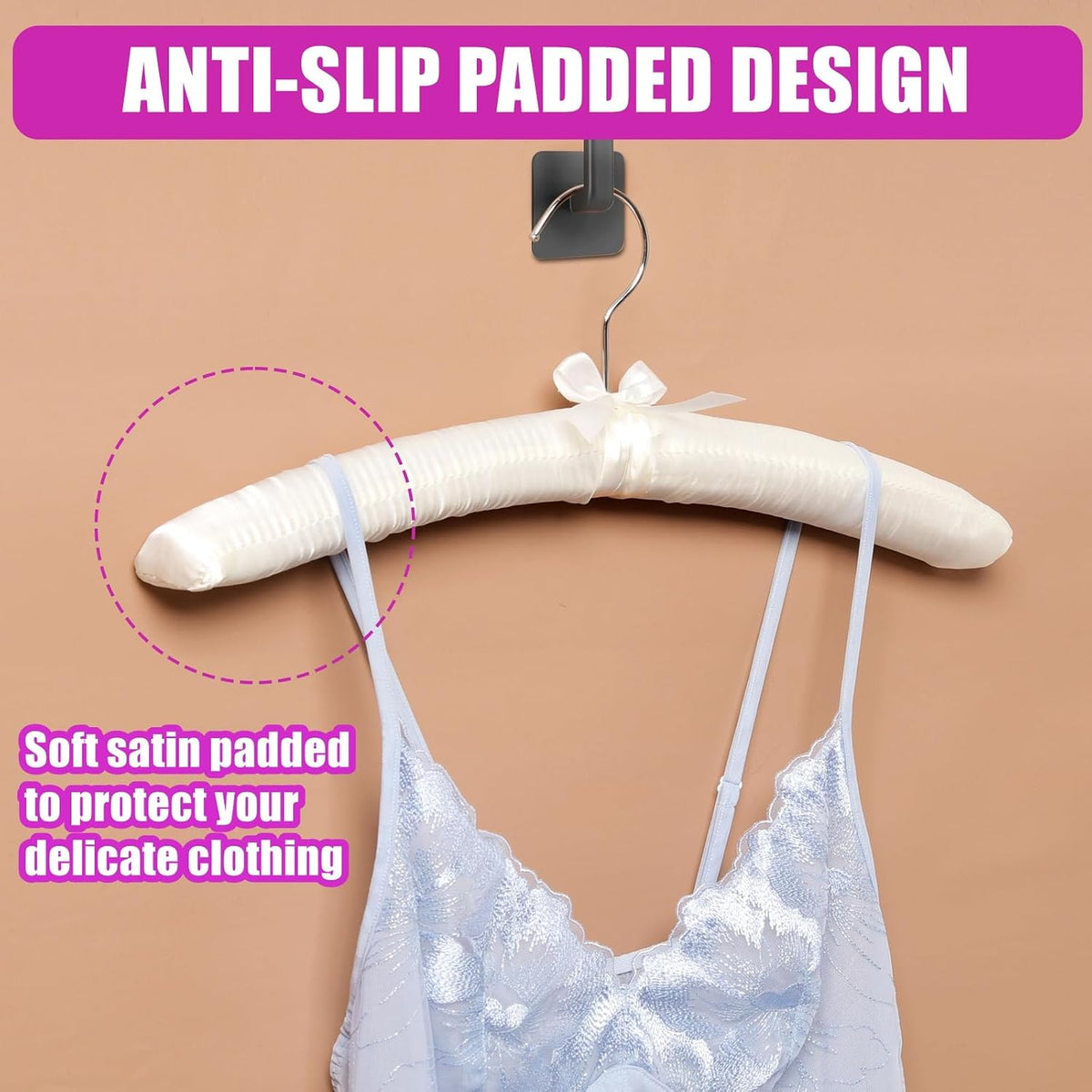 Amber Home 10 Pack Large Ivory Satin Padded Hangers for Women Clothing 17"