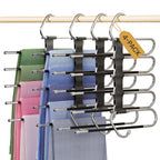 DAMITA Pants Hangers Space Saving - 2 Pack 5 in 1 Layers Stainless Steel Metal Jeans Hangers - Black Closet Organizers and Storage Anti-Slip Design for Pants Skirts Scarf Legging