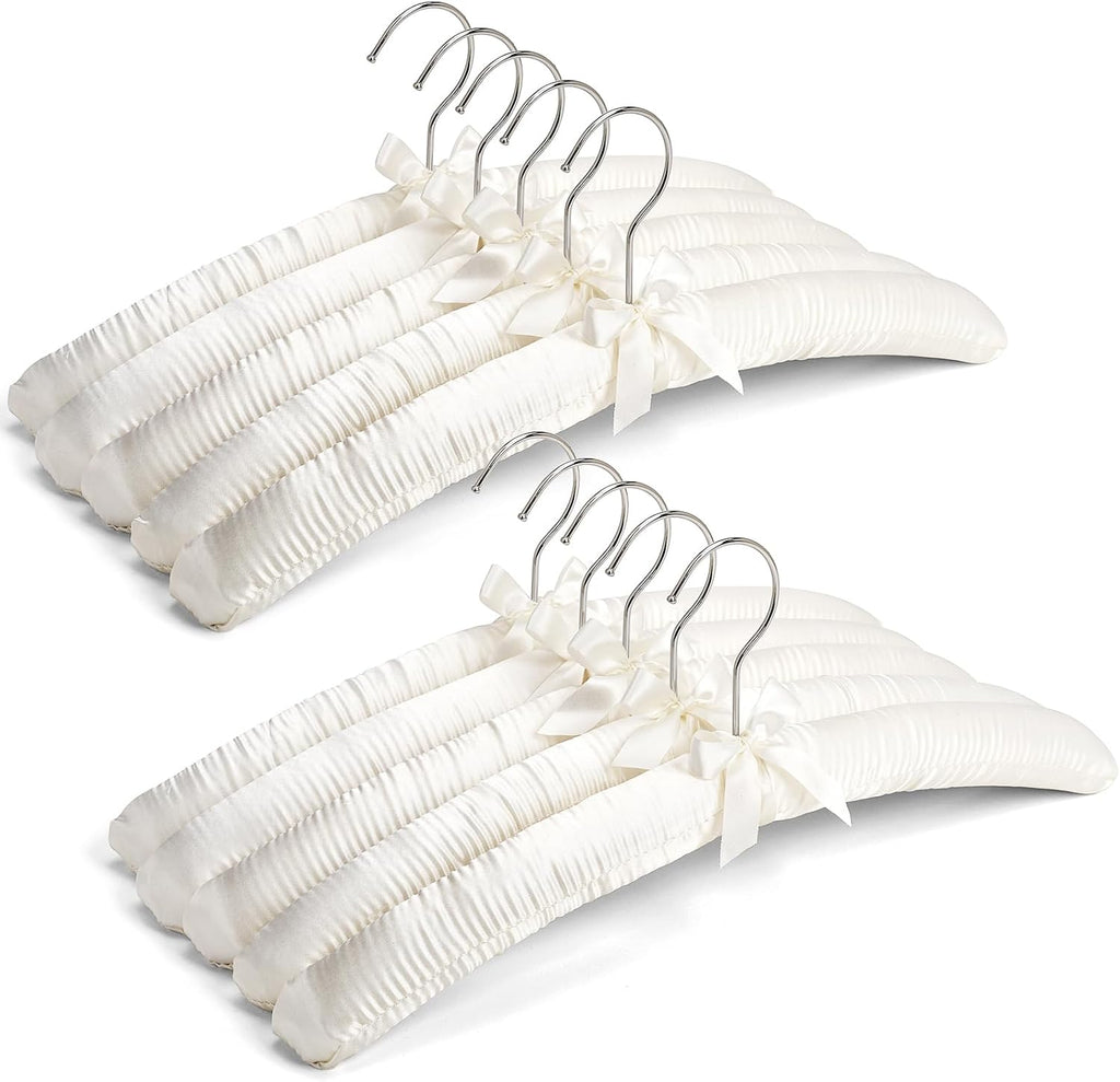Amber Home 10 Pack Large Ivory Satin Padded Hangers for Women Clothing 17"