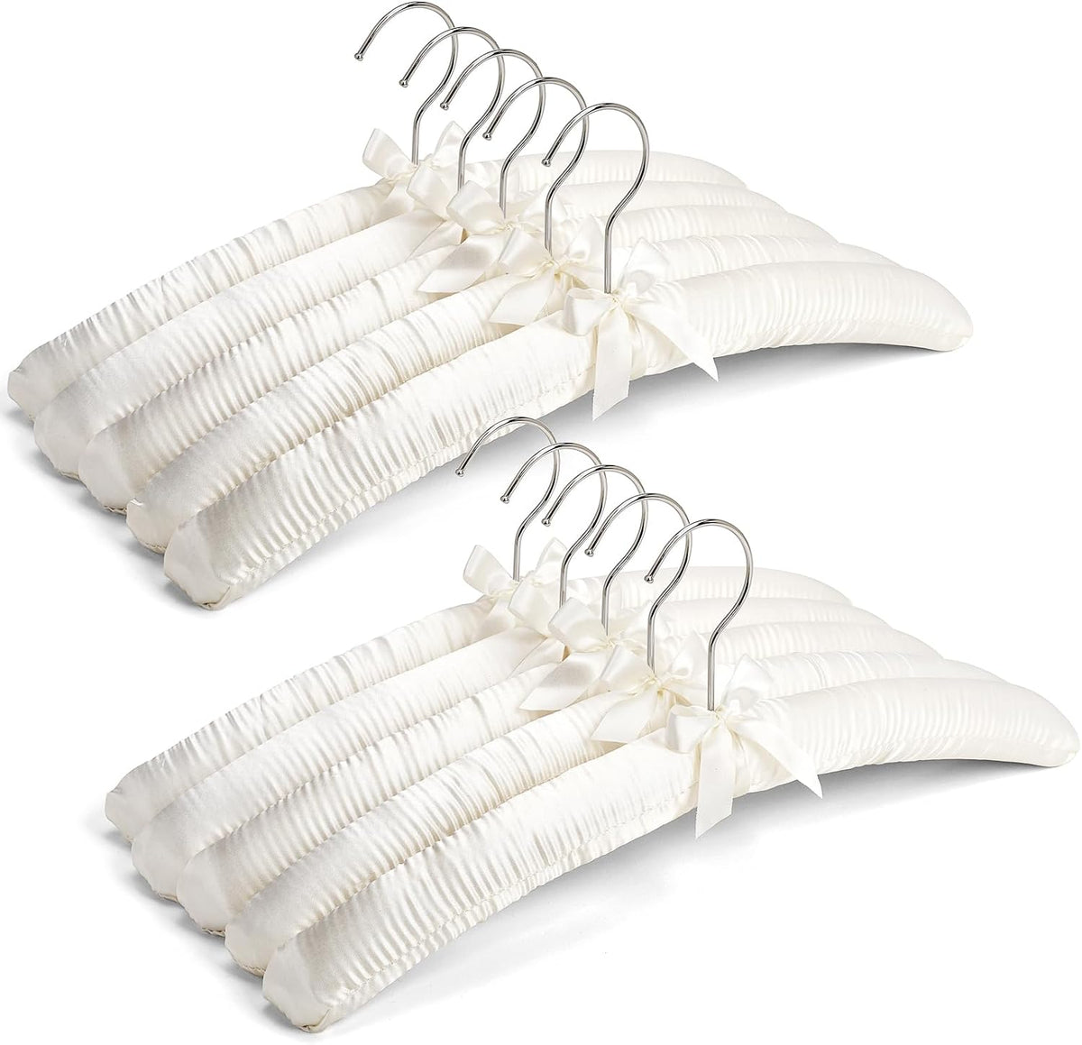 Amber Home 10 Pack Large Ivory Satin Padded Hangers for Women Clothing 17"