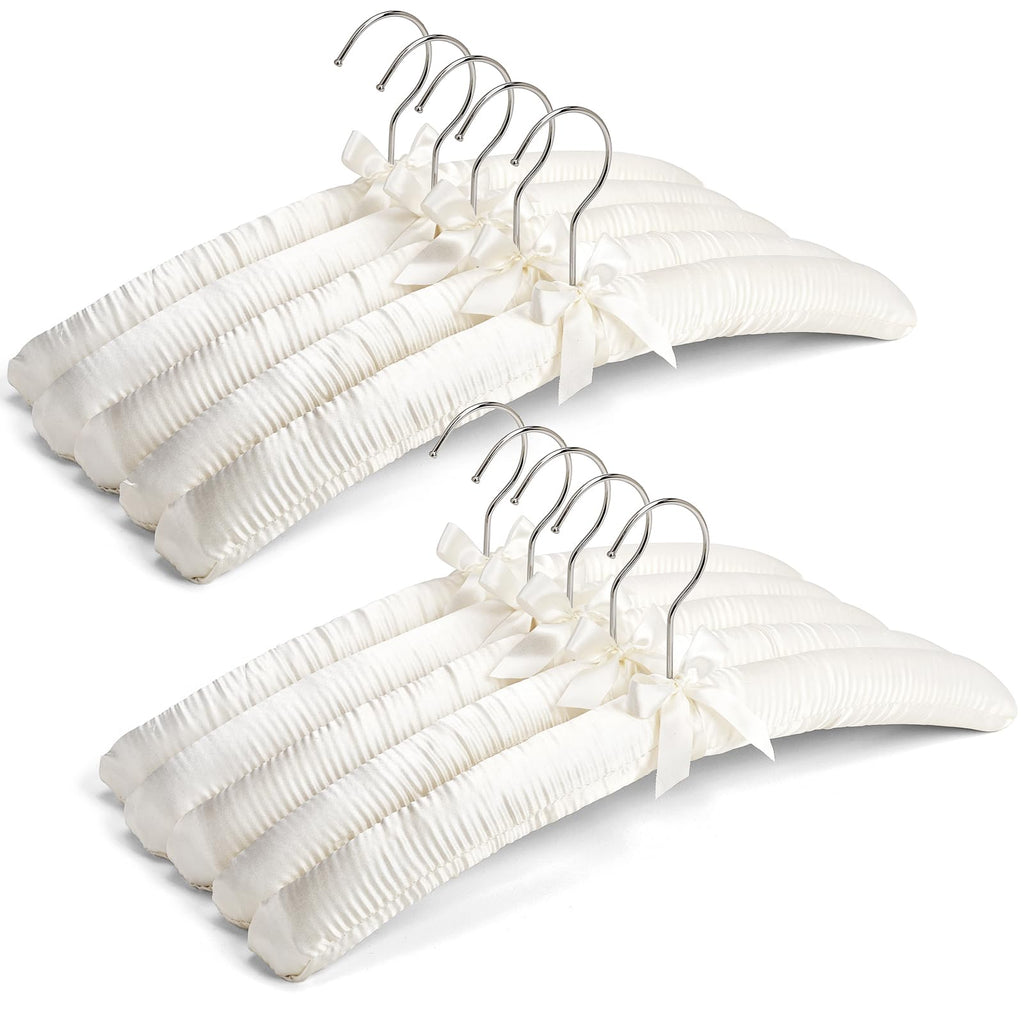 Amber Home 10 Pack Large Ivory Satin Padded Hangers for Women Clothing 17"