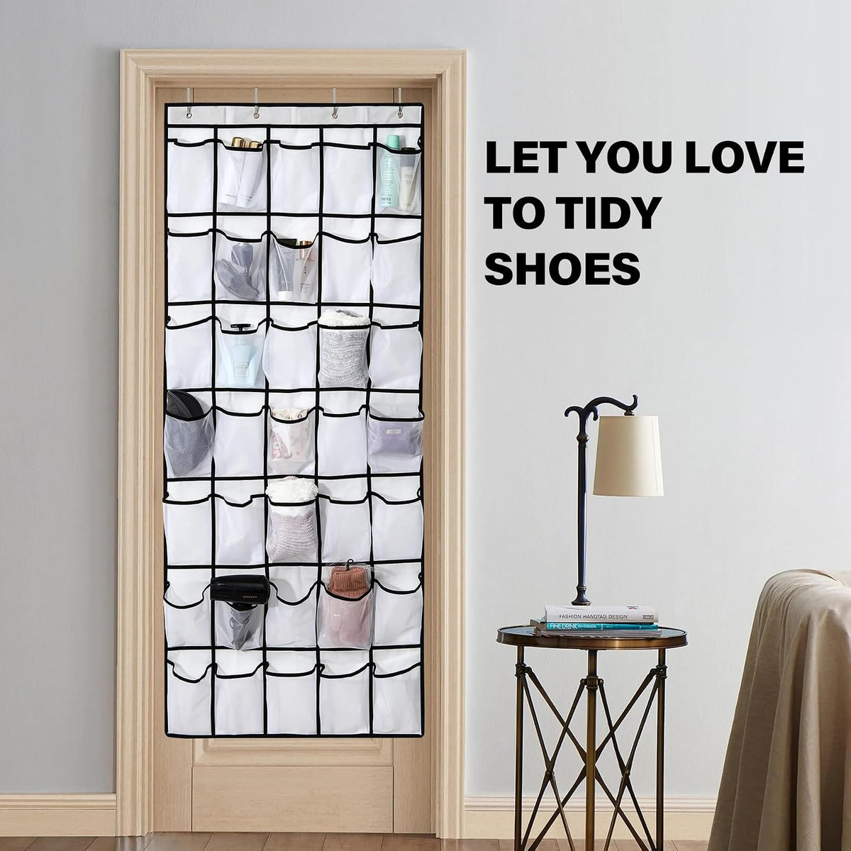 35 Pocket Over Door Shoe Organizer with 4 Metal Hooks（Grey）