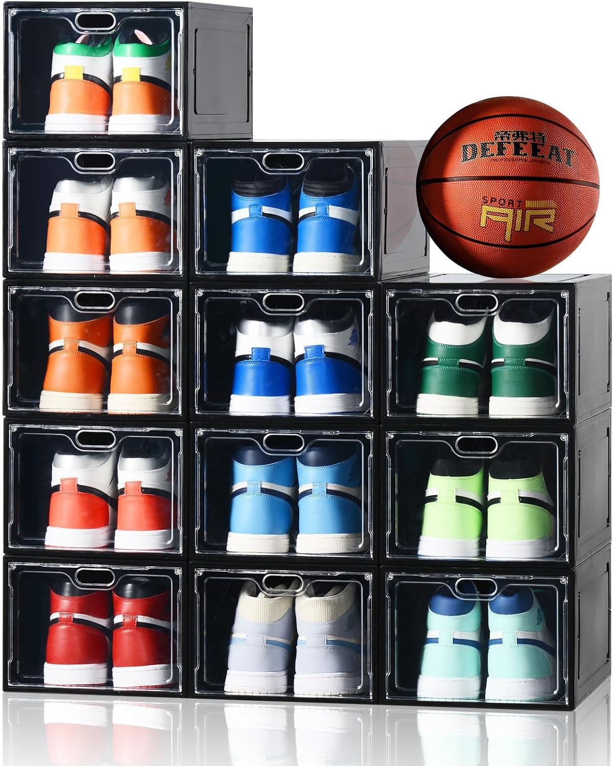 INSTY 12 Pack Large Shoe Storage Box, Clear Shoe Storage Organizer with Magnetic Door, Stackable,Shoe Containers For Display Sneakers, Easy Assembly, Fit up to US Size 12, Clear
