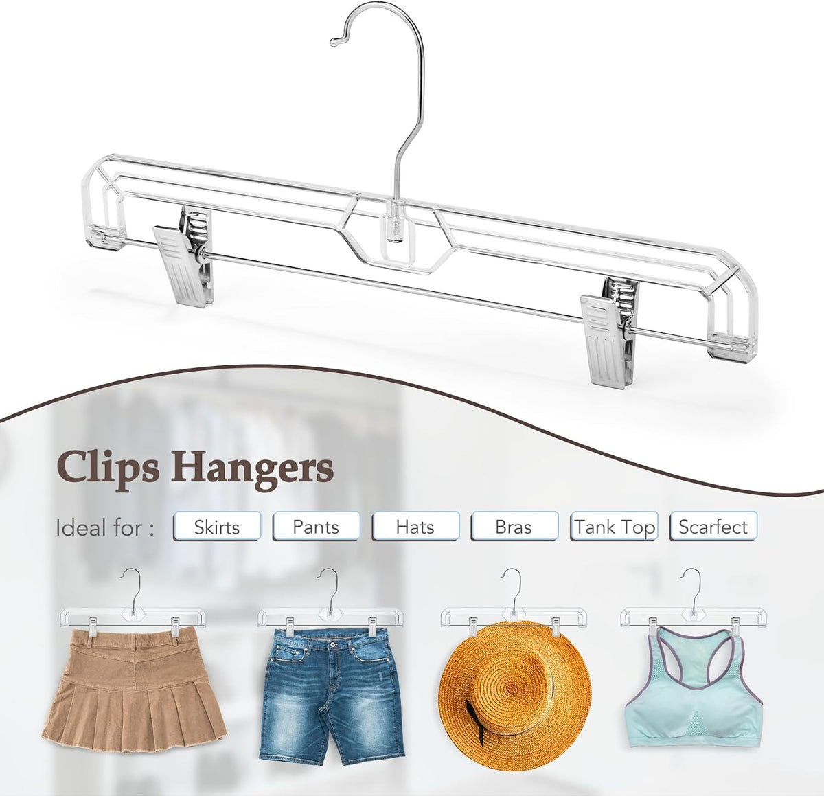 HOUSE DAY Heavy Duty Clear Pants Hangers 25 Pack, 14'' Skirt Hangers