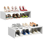 2 Pack Expandable White Shoe Rack Organizer for Closet, 2-Tier Stackable Shoe Storage Shelf, Small Iron Wood Combination Shoe Shelves for Closets,Entryway,Front Door, Narrow Space,Hallway,15-24 Pairs