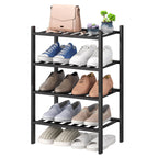 viewcare 3-Tier Black Bamboo Shoe Rack for Entryway, Stackable | Foldable | Natural, Shoe Shelf Storage Organizer for Hallway Closet, Free Standing Shoe Racks for Indoor Outdoor