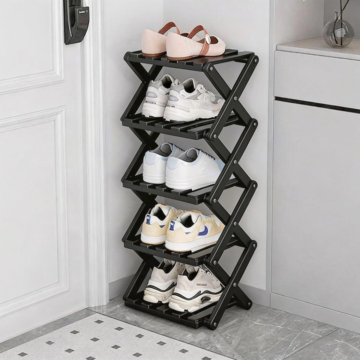 Vertical Narrow Shoe Rack, 7 Tier Portable Folding Shoe Storage Rack, Without Installation Free Standing Shoe Rack for Corridors, Bedrooms Living Room Corner and Small Spaces (7 Tier)