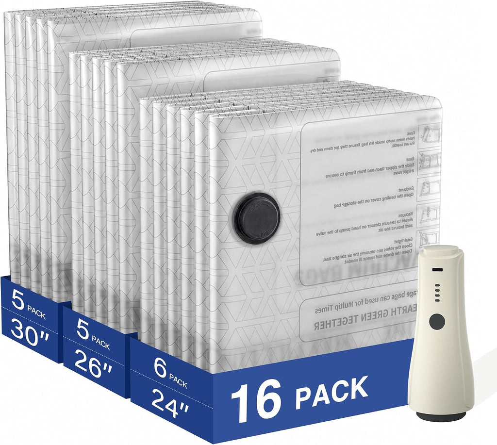 Vacuum Storage Bags with Pump,Space Saver,Cordless,16-Pack