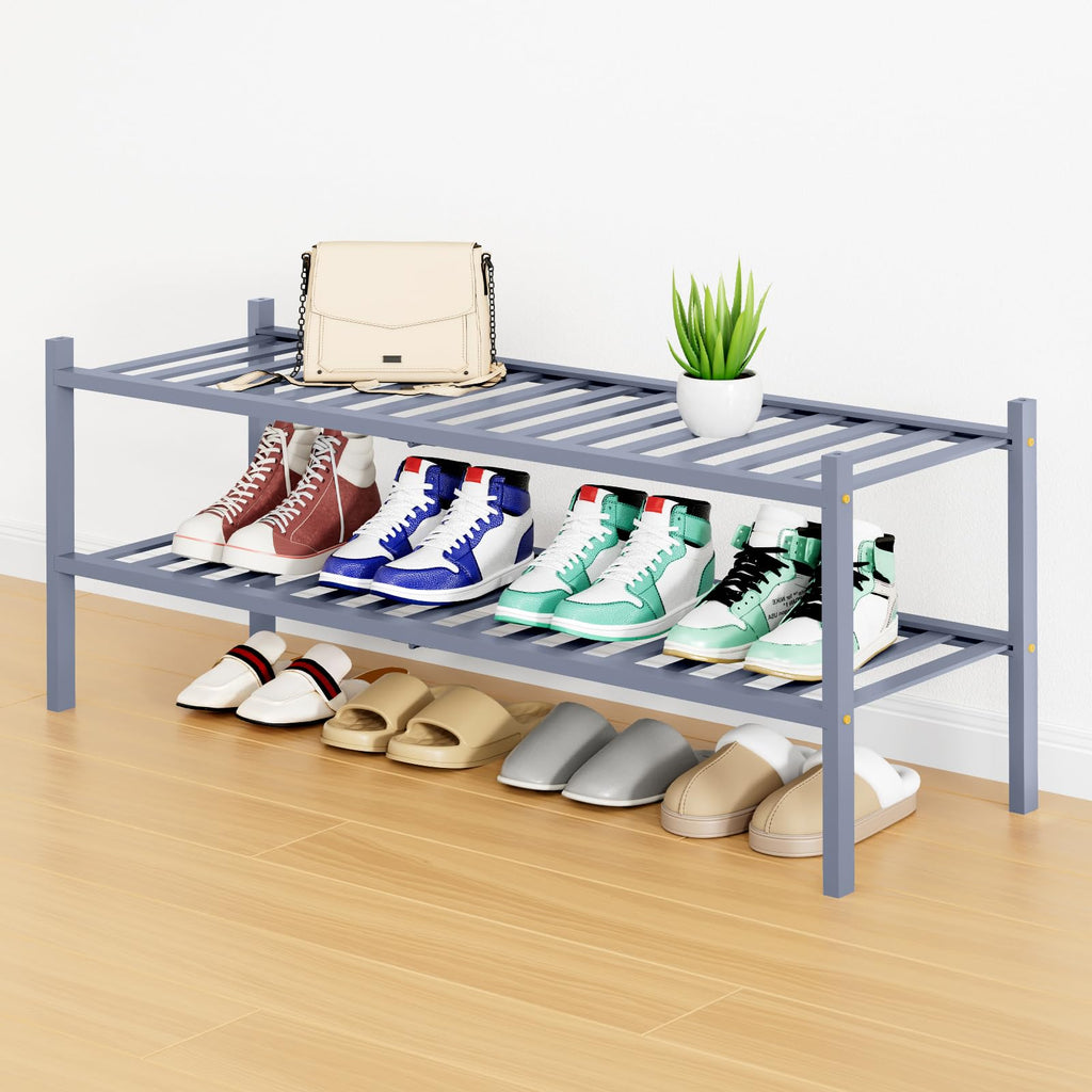 Smiry Bamboo Shoe Rack, 12 Vertical Slats, 3 Tier - 26.8" Wide, Natural