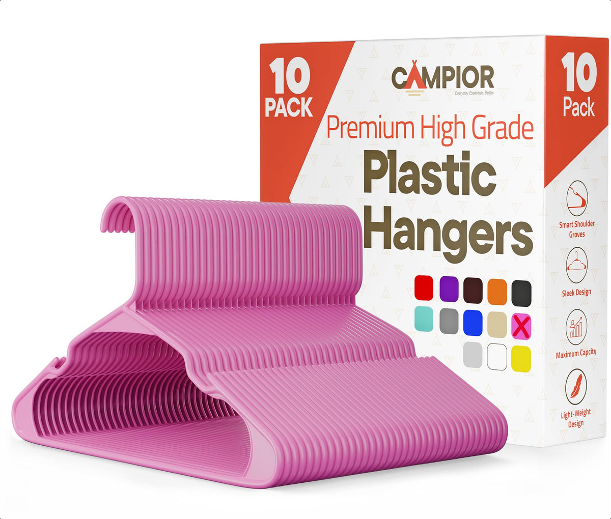 Pink Plastic Hangers 30 Pack– Heavy-Duty Plastic Hangers Slim and Space-Saving, Durable and Lightweight PP with Non-Slip Shoulder Notches for Slip Dresses, Suits, Jackets & Camisoles