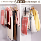 HUITEM Space Saving 6 Tier Pant Hangers, Anti-Slip, Stainless Steel, 2 Pack, Black