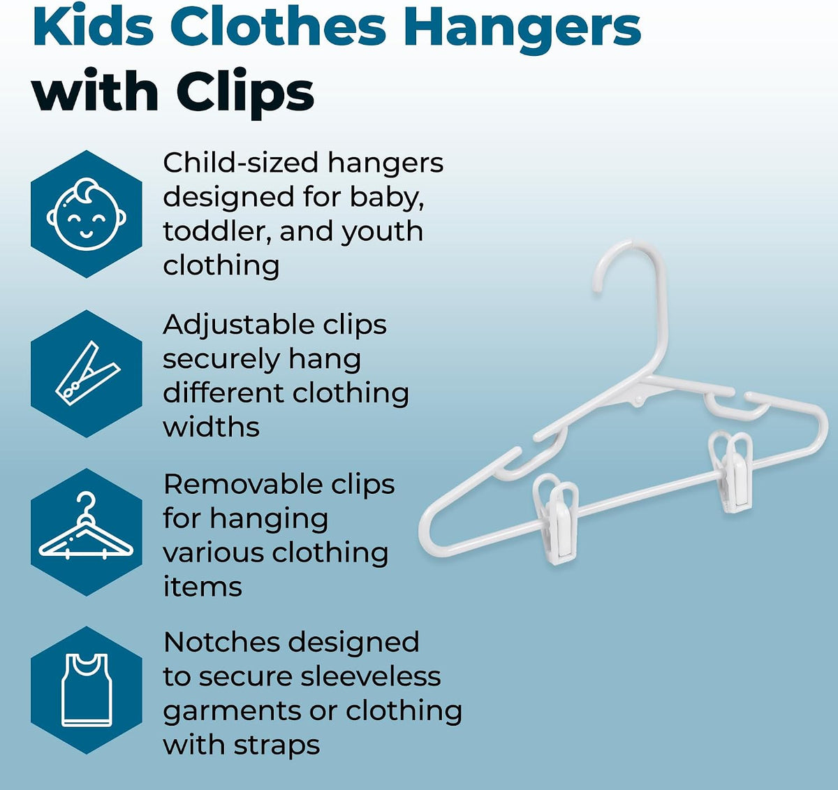 Honey-Can-Do Kids Clothes Hanger, Baby Clothes Hangers with Clips, Removable Clips are Designed to Keep Bottoms and Tops Perfectly Paired, Making it Easier to Organize and Store Outfits, 18 Pack