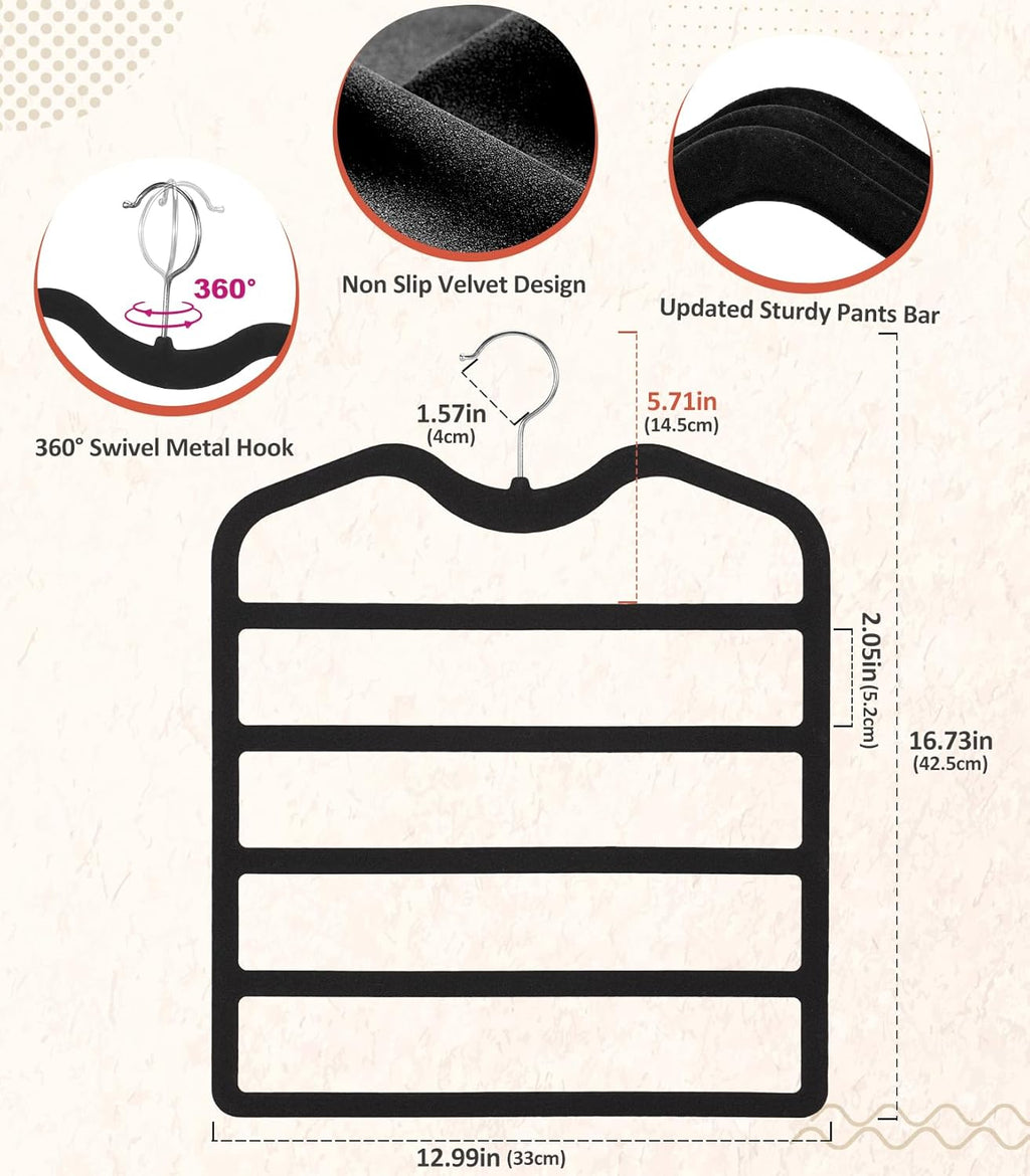 Pants Hangers Space Saving,3 Pack 5 Tier Velvet Short Neck Pants Hangers