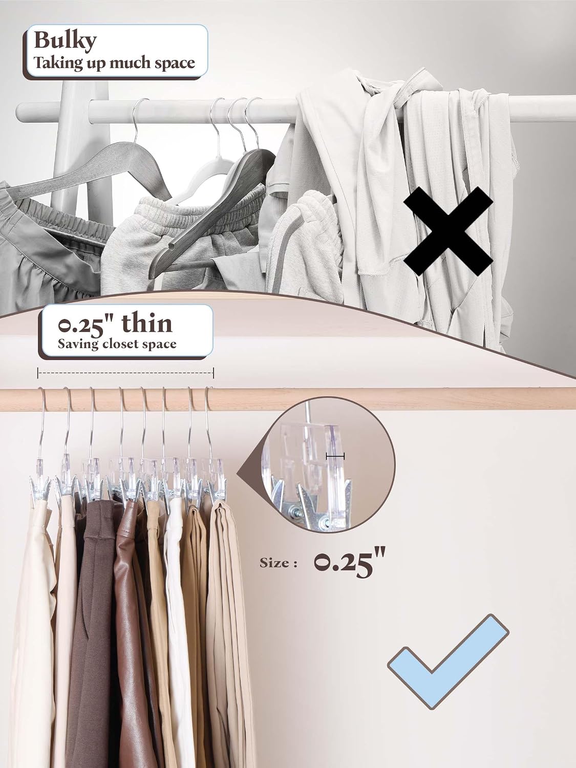 HOUSE DAY Heavy Duty Clear Pants Hangers 25 Pack, 14'' Skirt Hangers