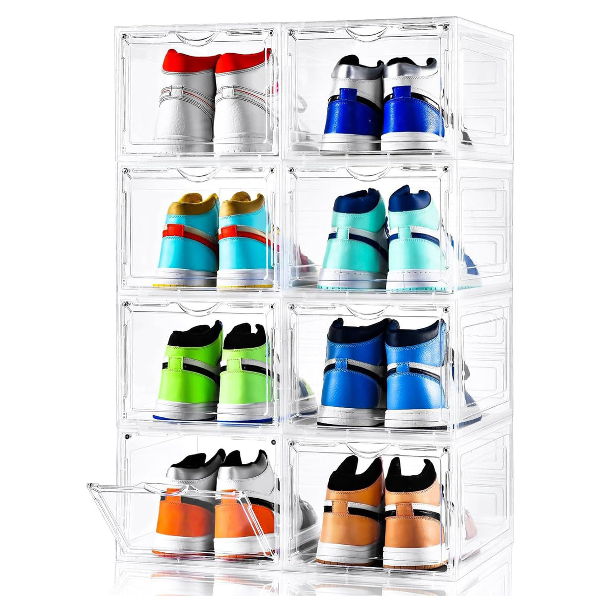 Clemate Upgraded X-Large Shoe Organizer,Shoe Storage Organizer,12 Pack,Shoe Box Clear Plastic Stackable,Drop Front Shoe Box with Clear Door, Shoe Containers For Sneaker Display,Fit up to US Size12
