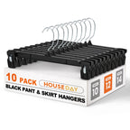 HOUSE DAY Black Pants Hangers with Clips 50 Pack, 12 Inch Skirt Hangers