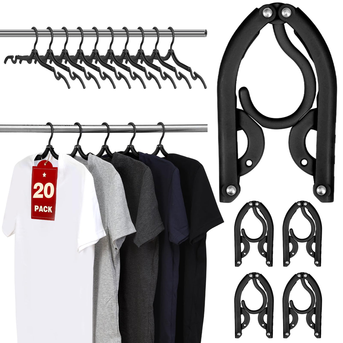 20 Pcs Travel Hangers, Cruise Ship Essentials Foldable Hangers Plastic Travel Essentials, Portable Cruises Must Haves 2026 for Skirt, Suitcase, RV Camping Airplane Europe Vacation Essential, Black