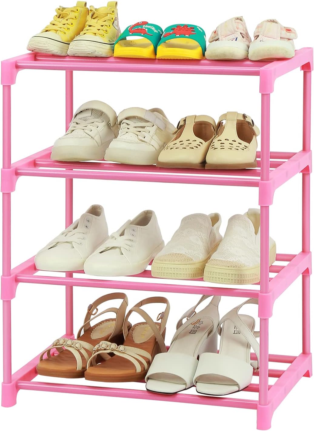 HITHIM 4-Tier Free Standing Pink Shoe Racks, Lightweight Stackable Shelf