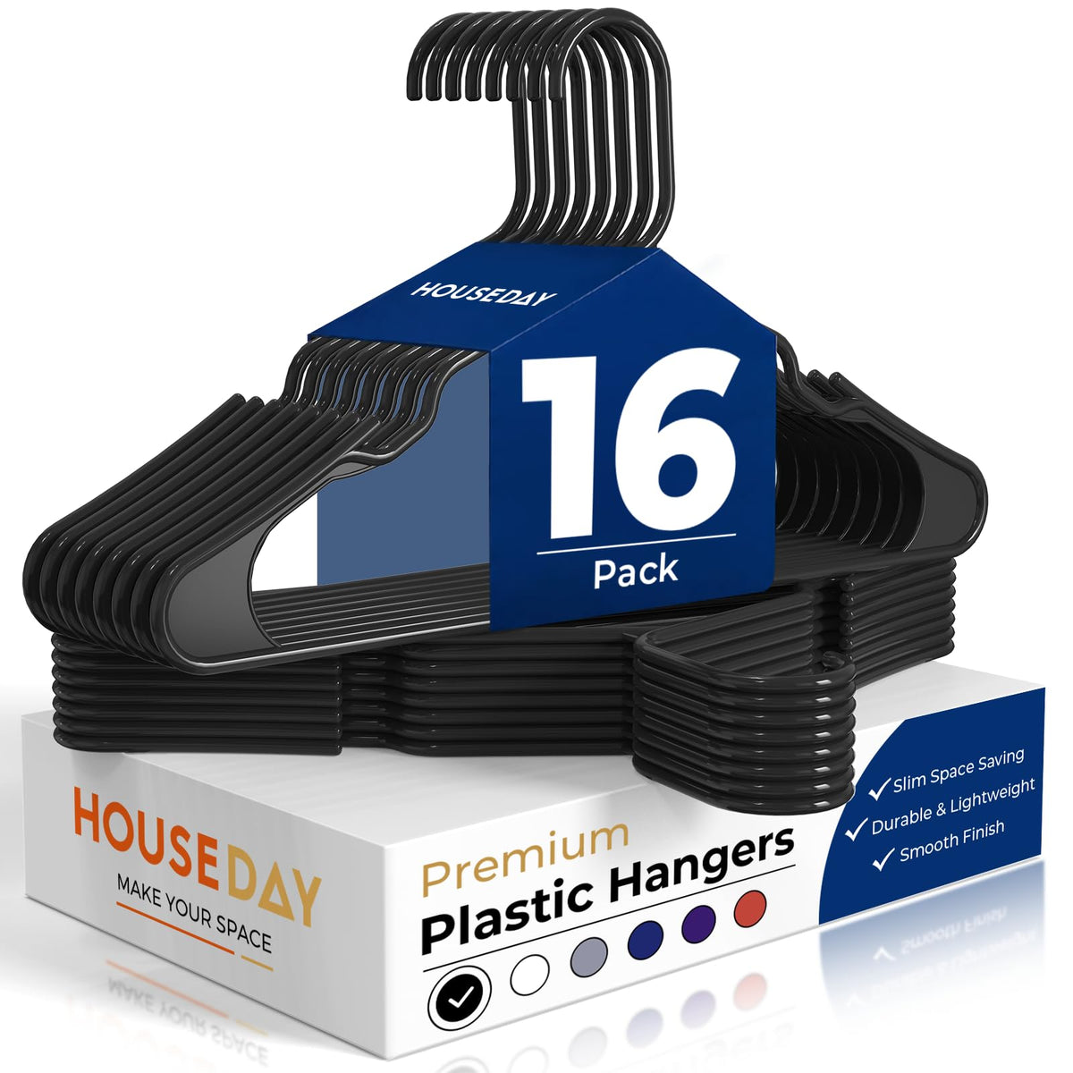 HOUSE DAY White Plastic Hangers 16 Pack – Slim Space Saving Clothes Hangers