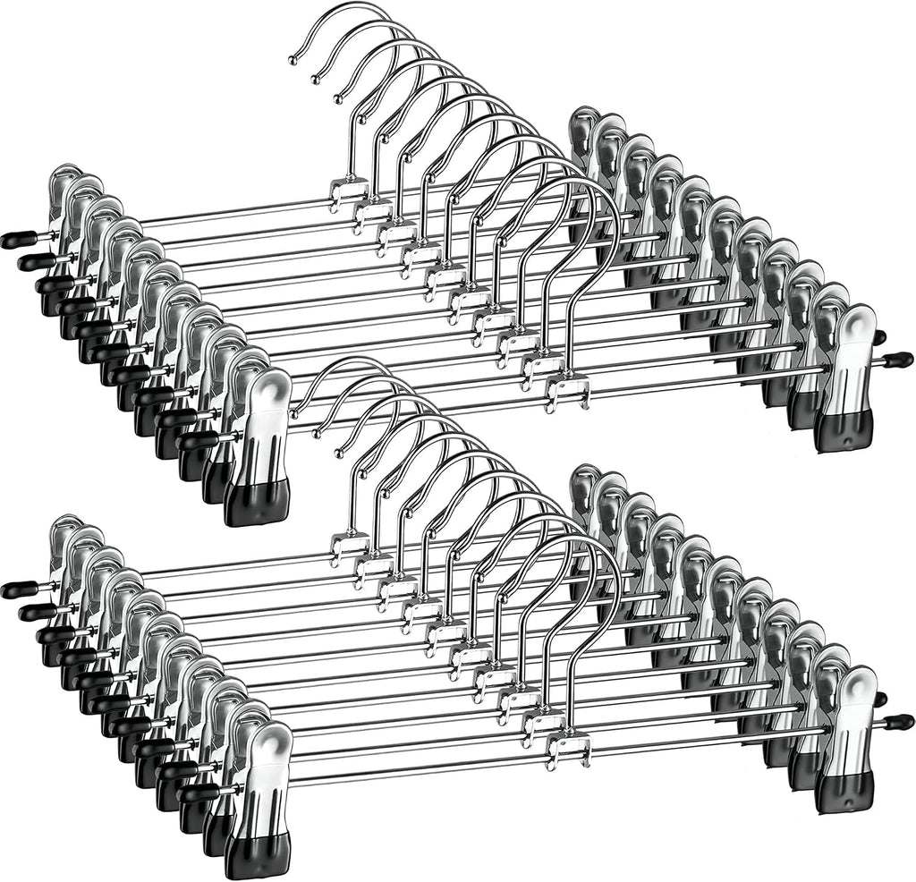 ZOBER Metal Pants Hangers with Clips, Skirt Clothes Hangers, 20 Pack