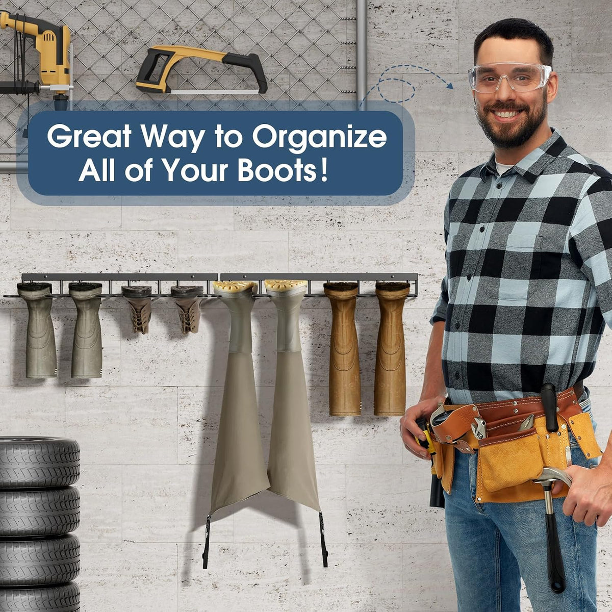 Zacurter Wader Hangers, Metal Wall Mounted Shoe Rack - 4 Pair Boot Organizer for Tall and Cowboy Boots - Entryway and Garage (2 Pack)
