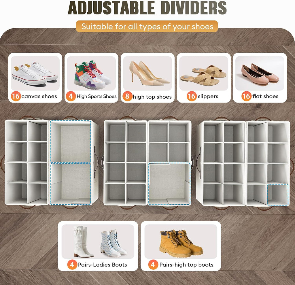 2 Pack Shoe Organizer for Closet, Foldable Shoe Storage with Adjustable
