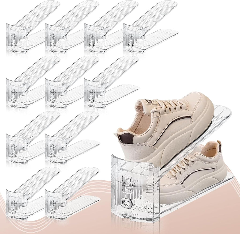 FENRUNXU Shoe Slots Organizer for Closet,12PACK Shoe Stacker Shoe Rack Organizer for Closet Space Saver Storage Shoe Holder Organization(Transparent)
