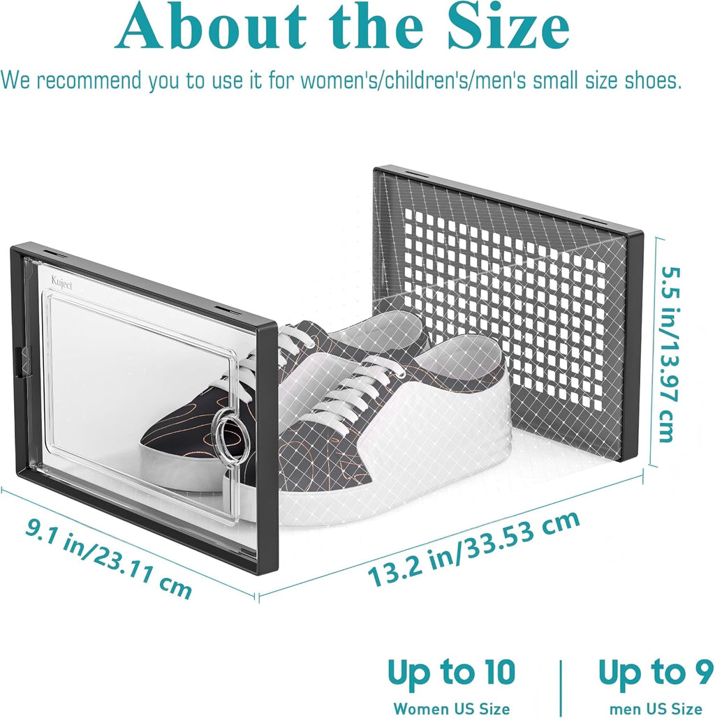 Kuject 12 Pack Large Shoe Boxes, Clear Stackable Containers with Lids,Black