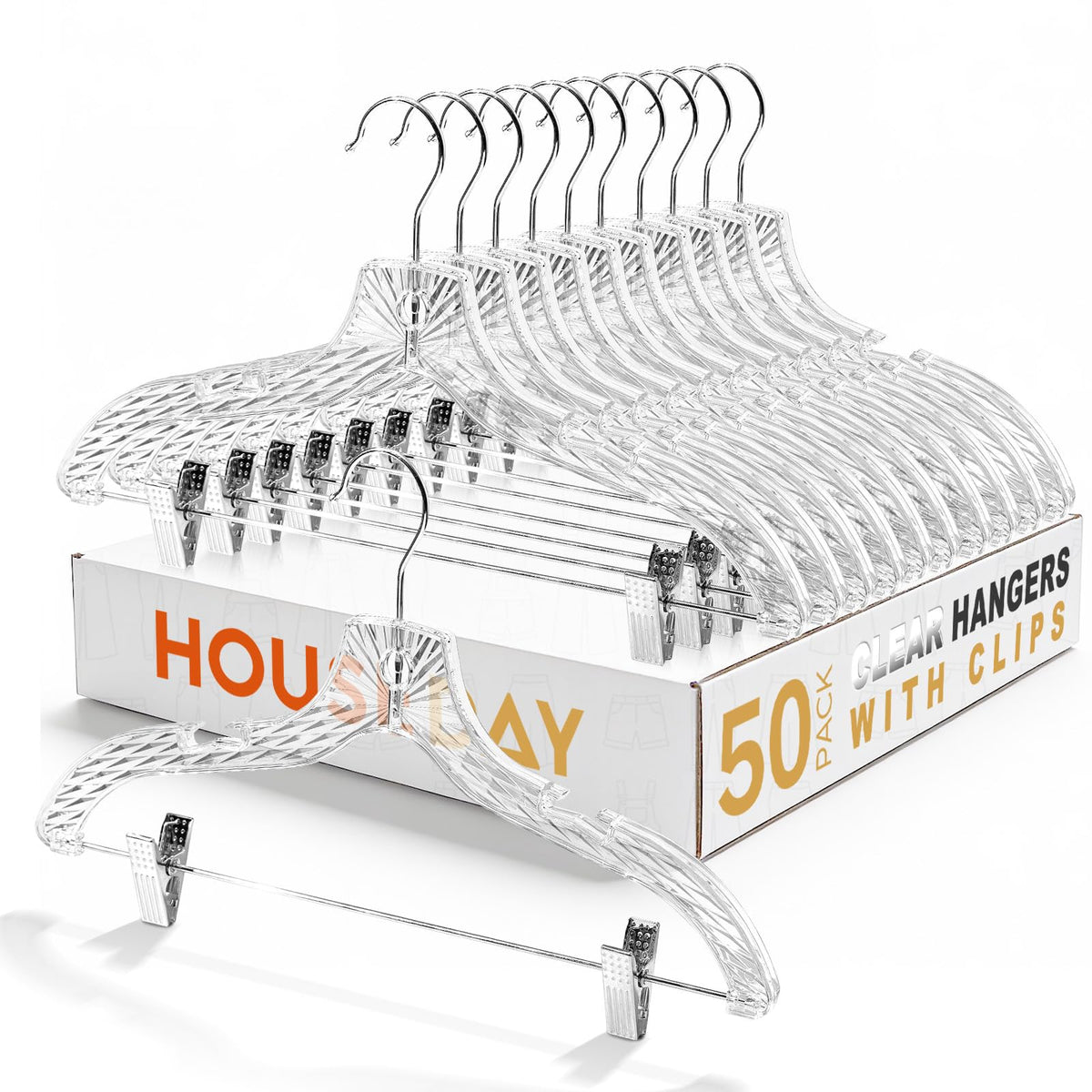 HOUSE DAY Clear Hangers with Clips 12 Pack, Set Hanger for Tops and Bottoms