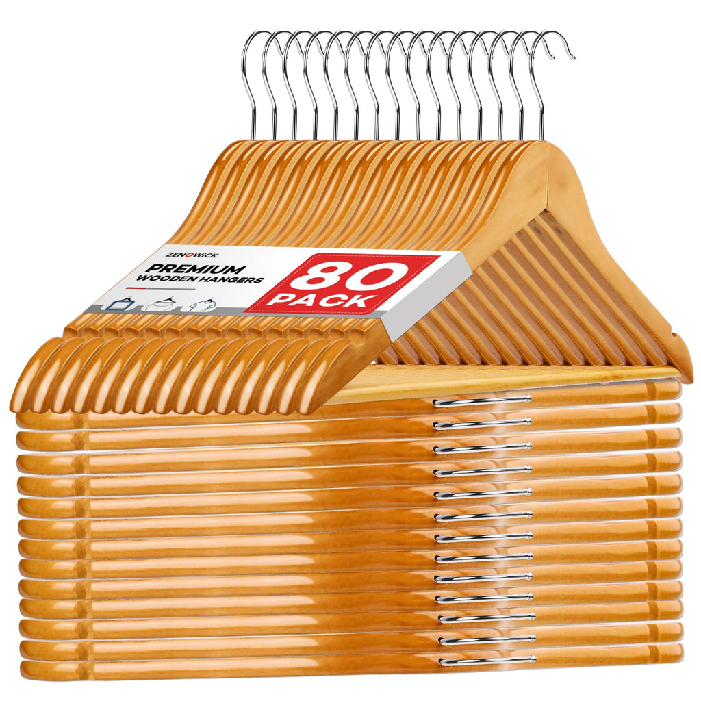 ZENOWICK Wooden Hangers 30 Pack, Heavy Duty Wood Hangers for Coats