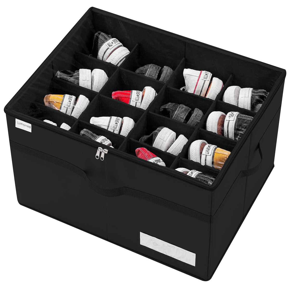 LUVHOMEE Shoe Organizer for Closet, Fits 16 Pairs, Large Shoe Box Storage Containers, Clear Foldable Shoe Storage Bins w/Bottom Support, Space Saving Shoes Holder w/Reinforced Handles, Gray