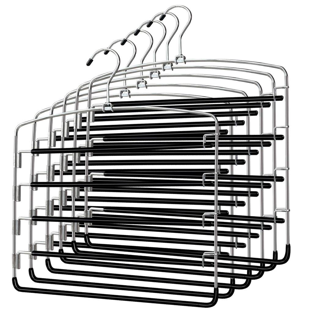 Pants Hangers 3 Pieces,5 Tier Closet Organizers and Storage Clothes Hanger,Hangers Space Saving with Swing Arm,Multiple Metal Hanger Clothes Organization for Pants Trousers Jeans Leggings Slacks