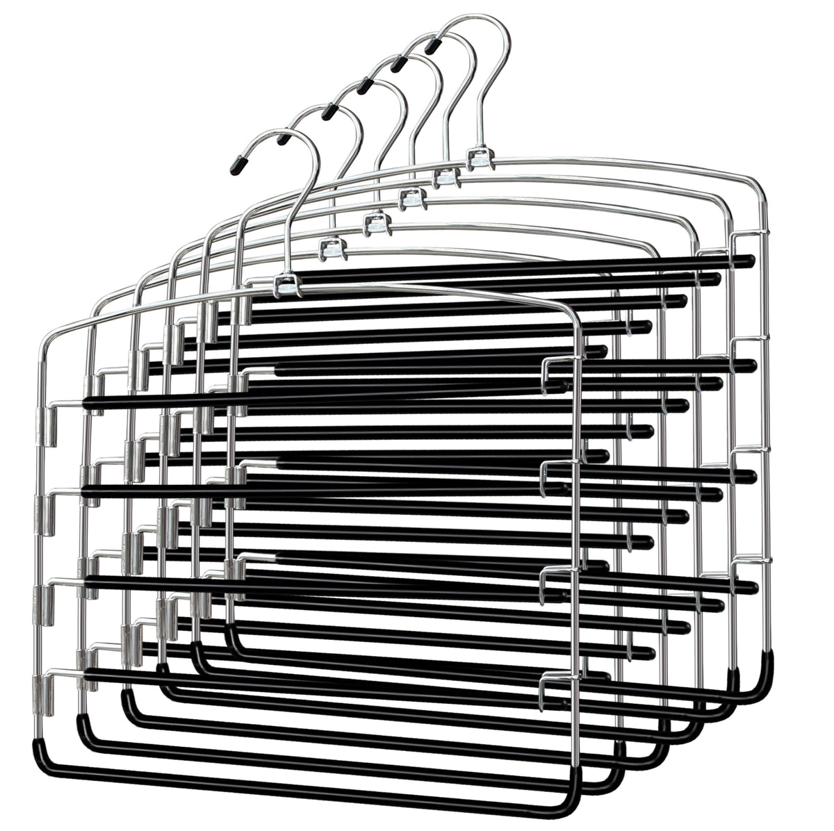Pants Hangers 3 Pieces,5 Tier Closet Organizers and Storage Clothes Hanger,Hangers Space Saving with Swing Arm,Multiple Metal Hanger Clothes Organization for Pants Trousers Jeans Leggings Slacks