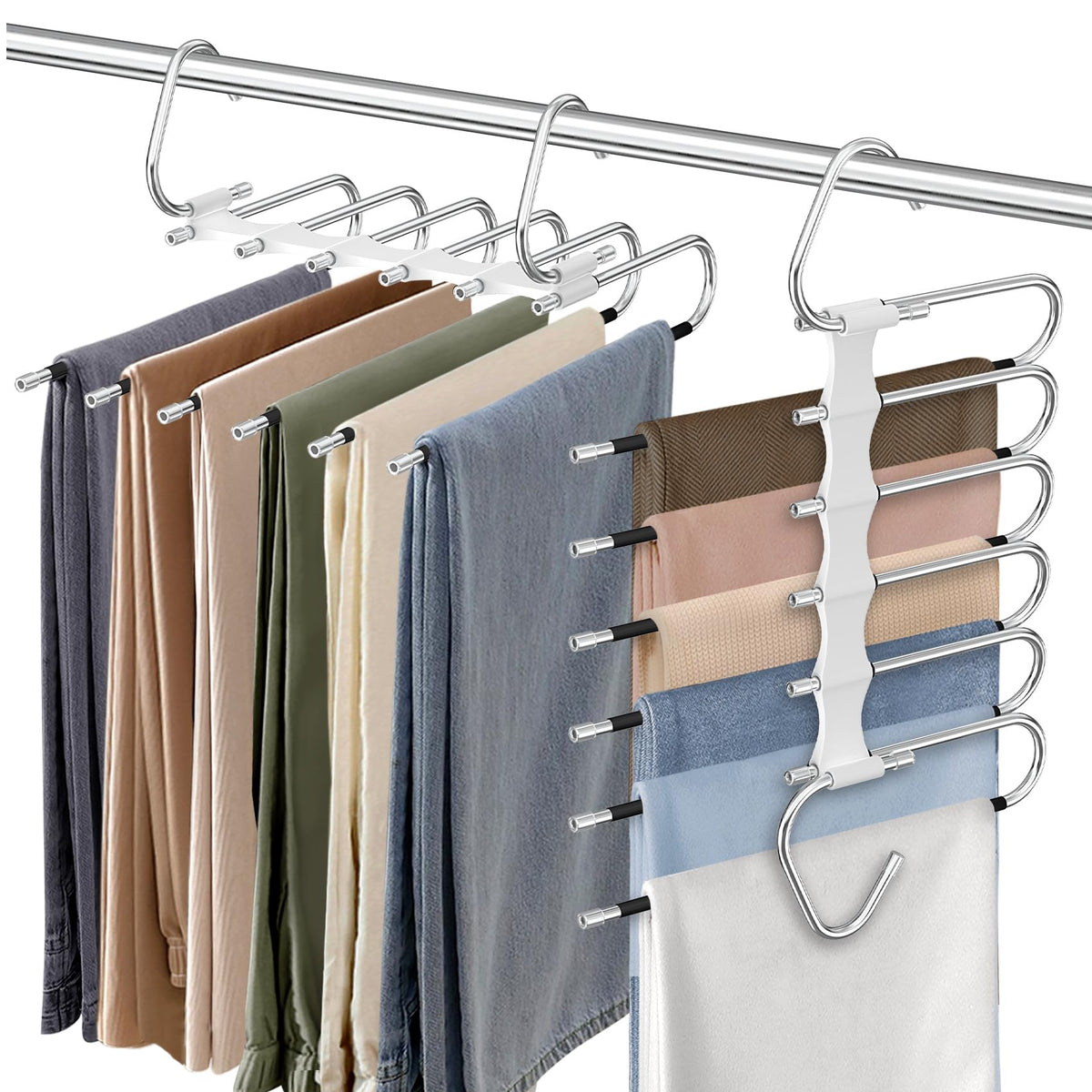 9 Layers Pants Hangers Space Saving Non-Slip Closet Organizer 2 Pack