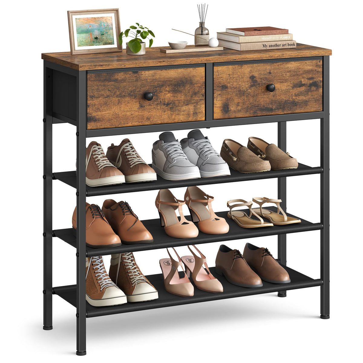 VASAGLE 5-Tier Shoe Rack, 12-16 Pairs, Steel Frame