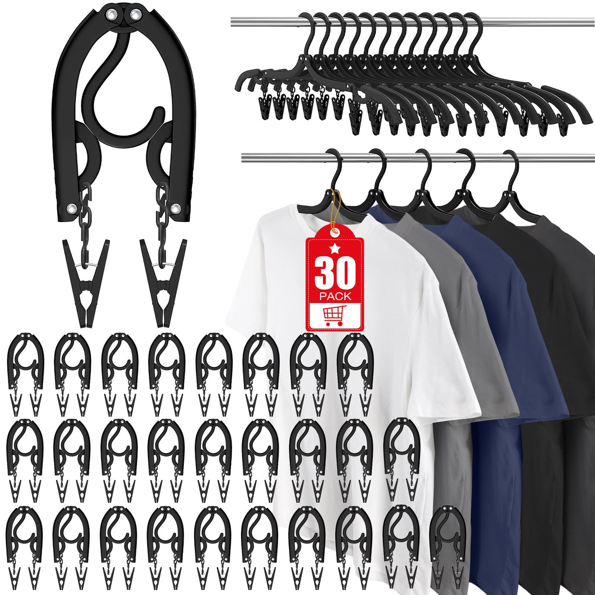 30Pcs Foldable Travel Hangers Cruise Essentials Travel Essential Phone Size