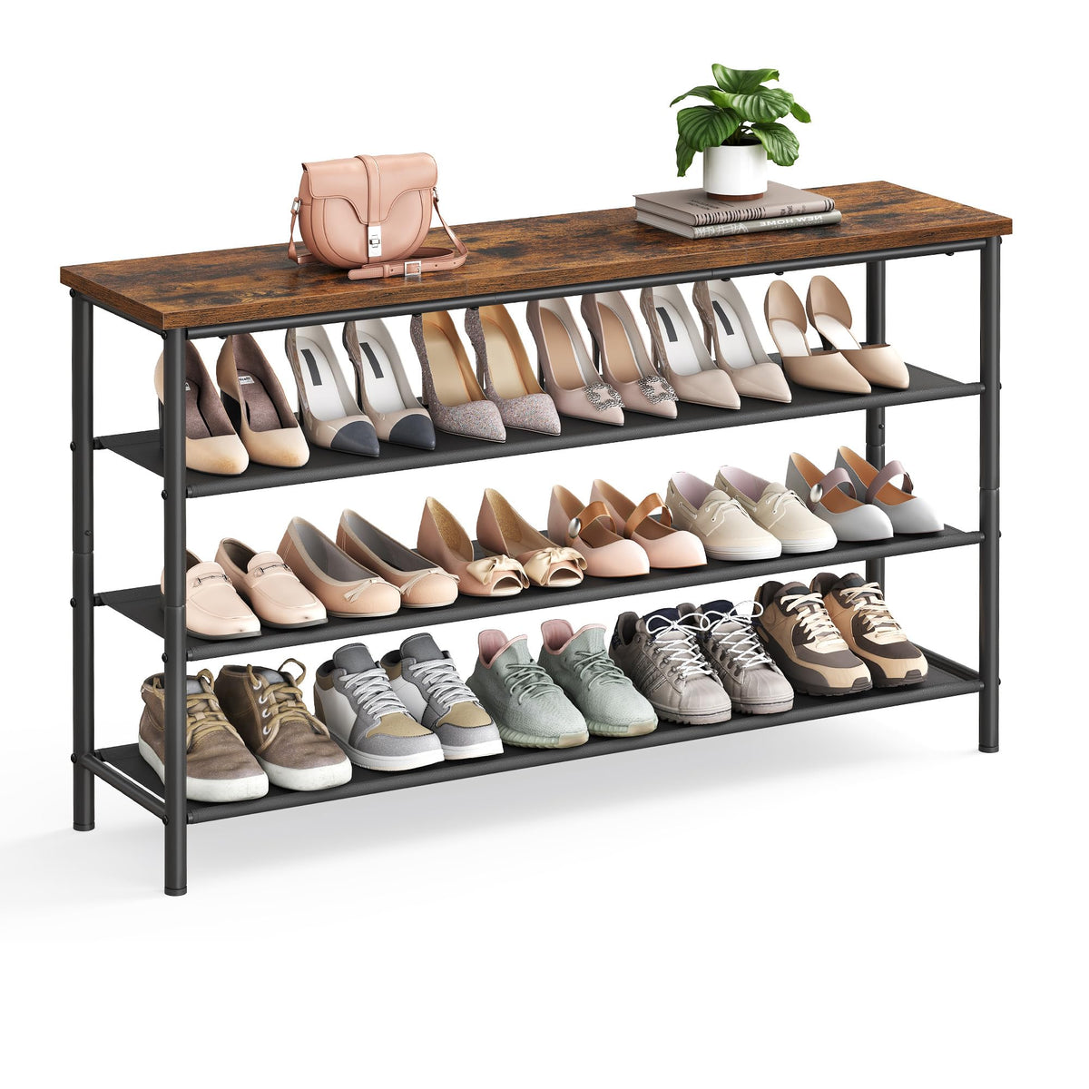 VASAGLE 5-Tier Shoe Rack, 12-16 Pairs, Steel Frame