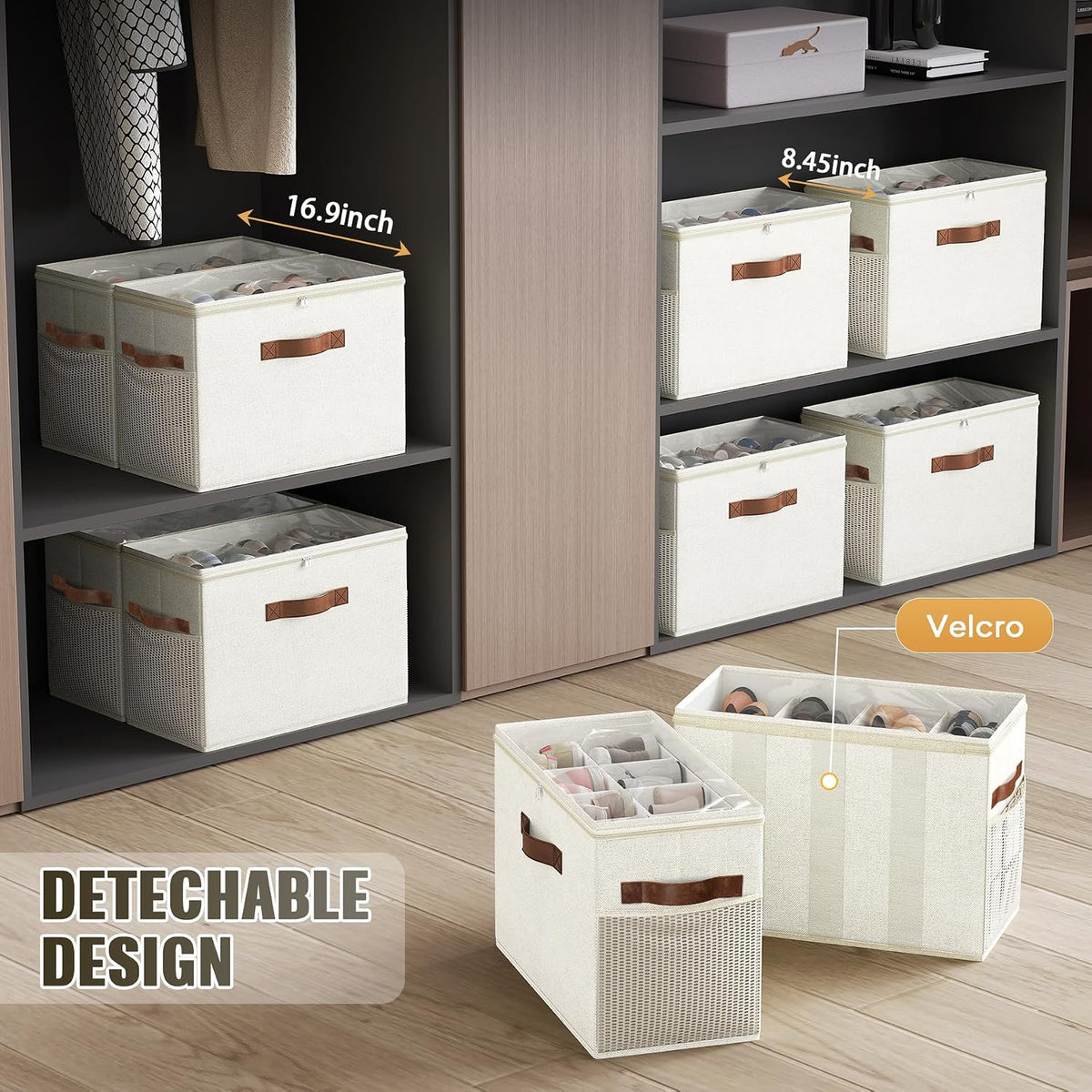 2 Pack Shoe Organizer for Closet, Foldable Shoe Storage with Adjustable